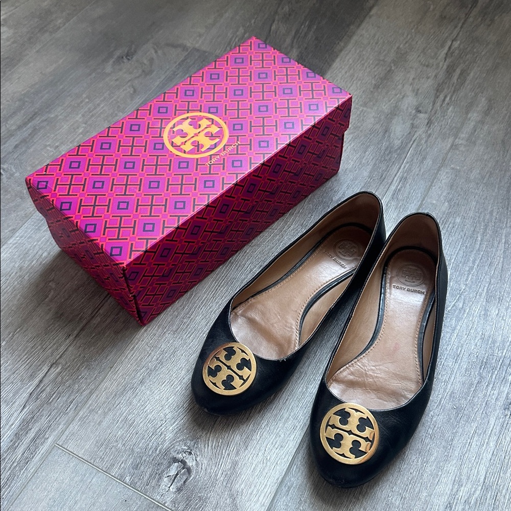 Tory Burch Black Leather Ballet Flats